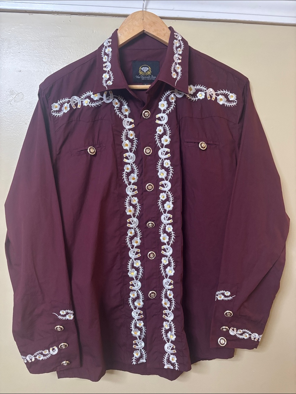 White Diamonds Boots burgundy,white and gold Western Cowboy Shirt